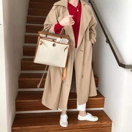 2019 Fall Trench Coat for women Doble Breasted Long Coat korean style women Windbreaker Lapel Jacket