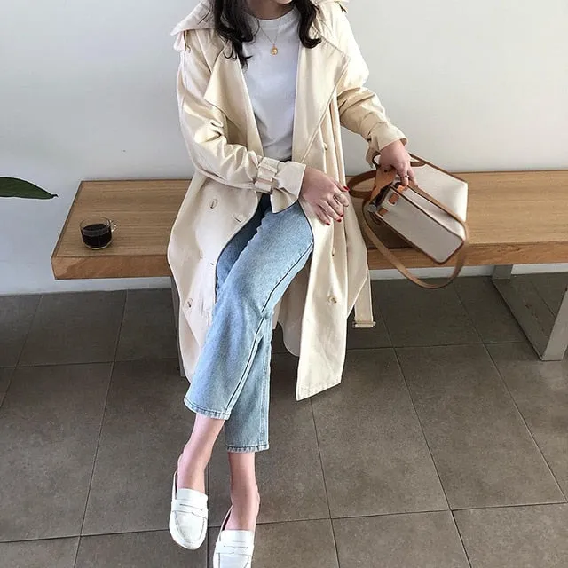 2019 Fall Trench Coat for women Doble Breasted Long Coat korean style women Windbreaker Lapel Jacket