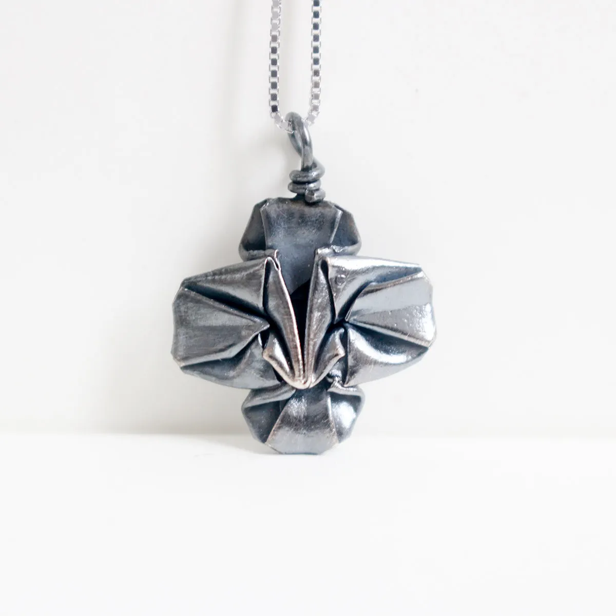 925 Black Silver Origami Clover Necklace
