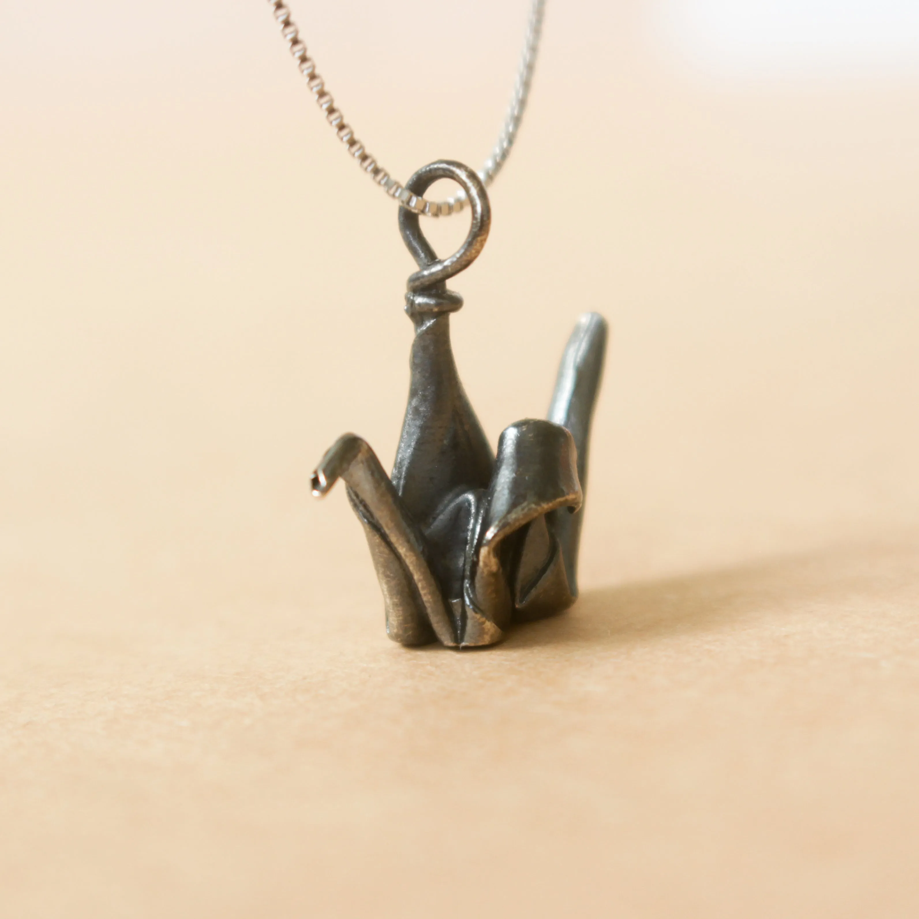 925 Black Silver Origami Crane Necklace
