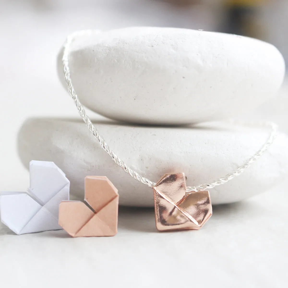 925 Silver Dual Color Origami Heart Hand Strap (Personalised)