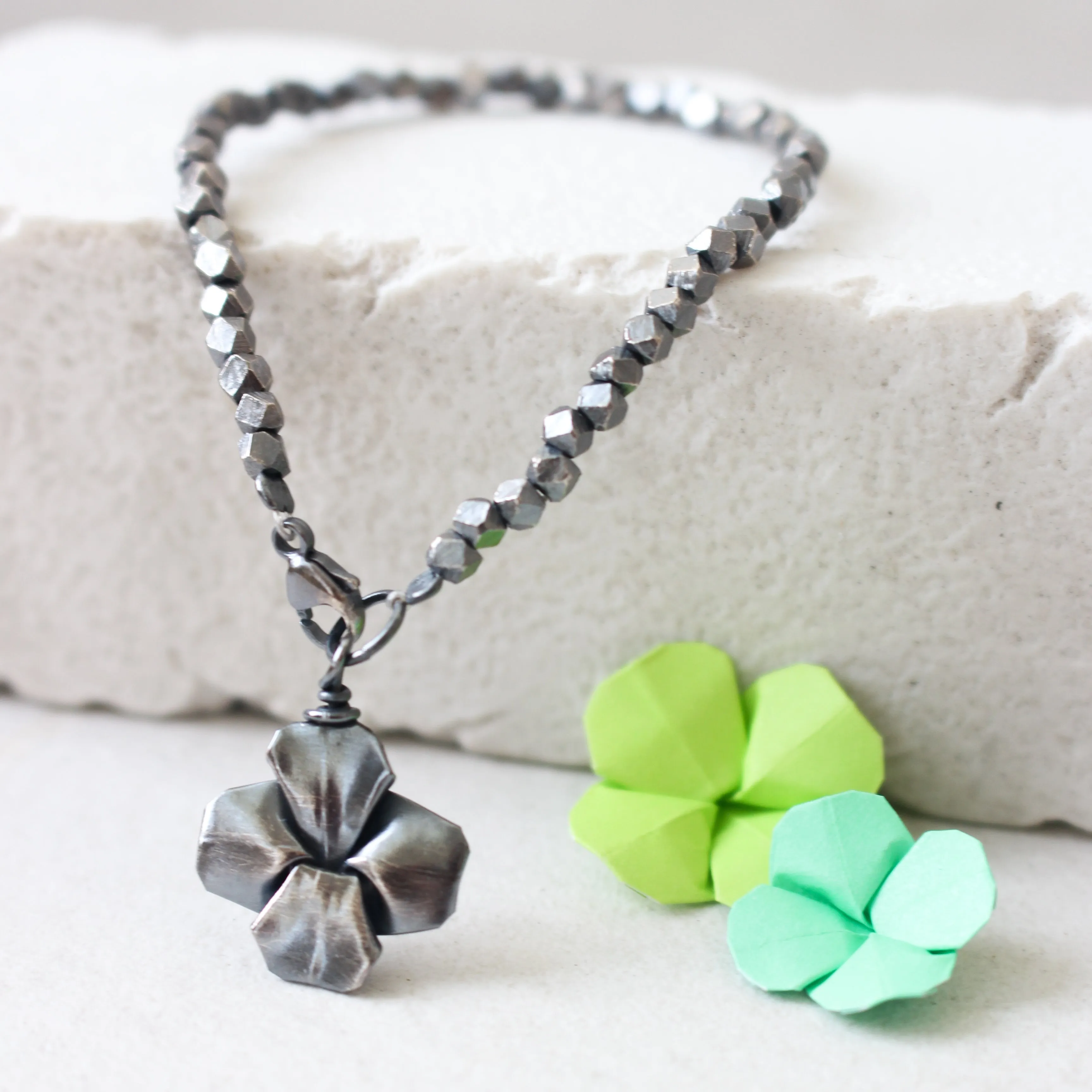 925 Silver Origami Clover Bracelet (Black Silver)