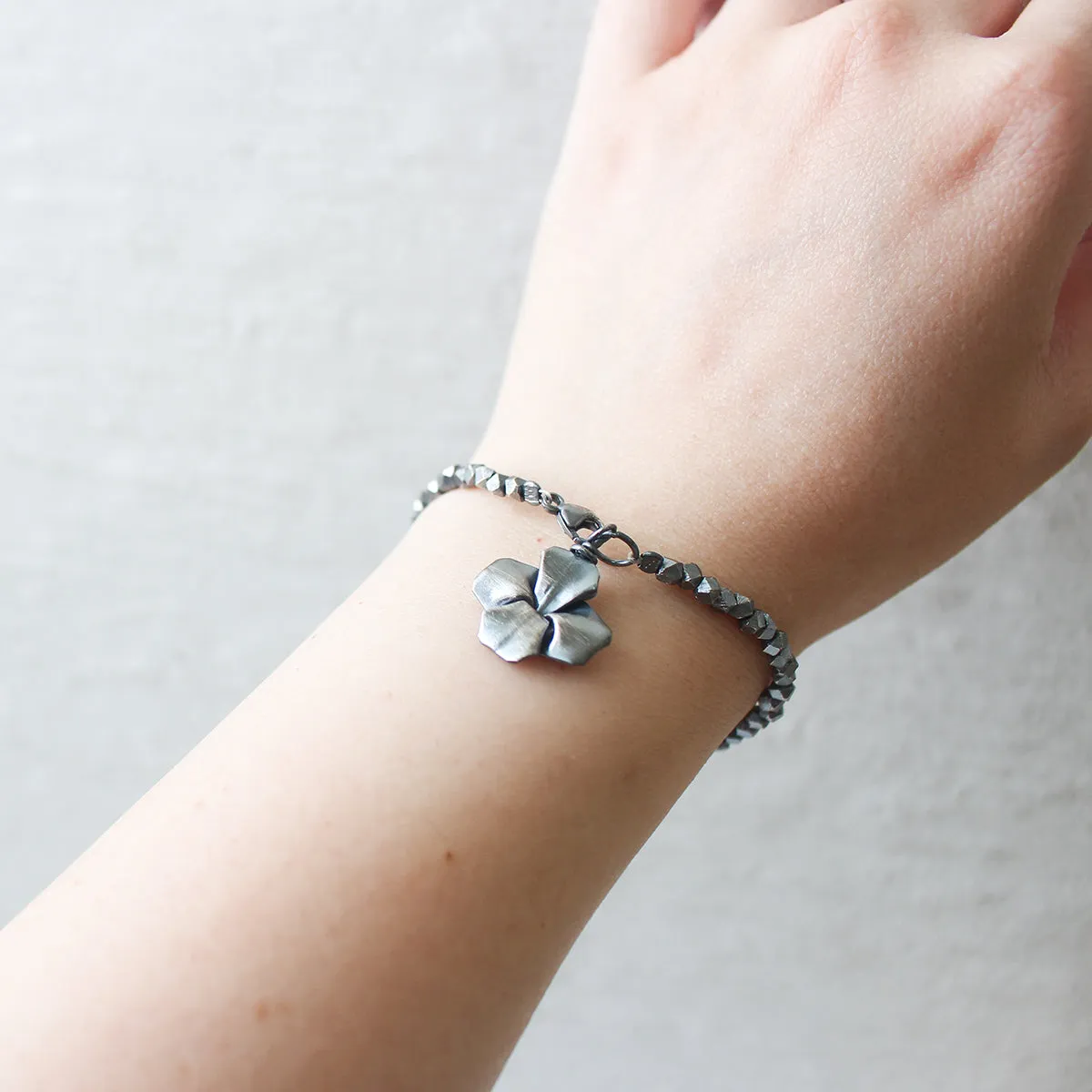 925 Silver Origami Clover Bracelet (Black Silver)
