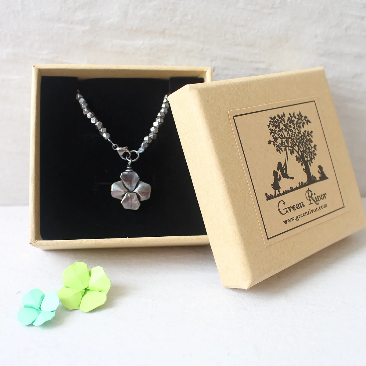 925 Silver Origami Clover Bracelet (Black Silver)