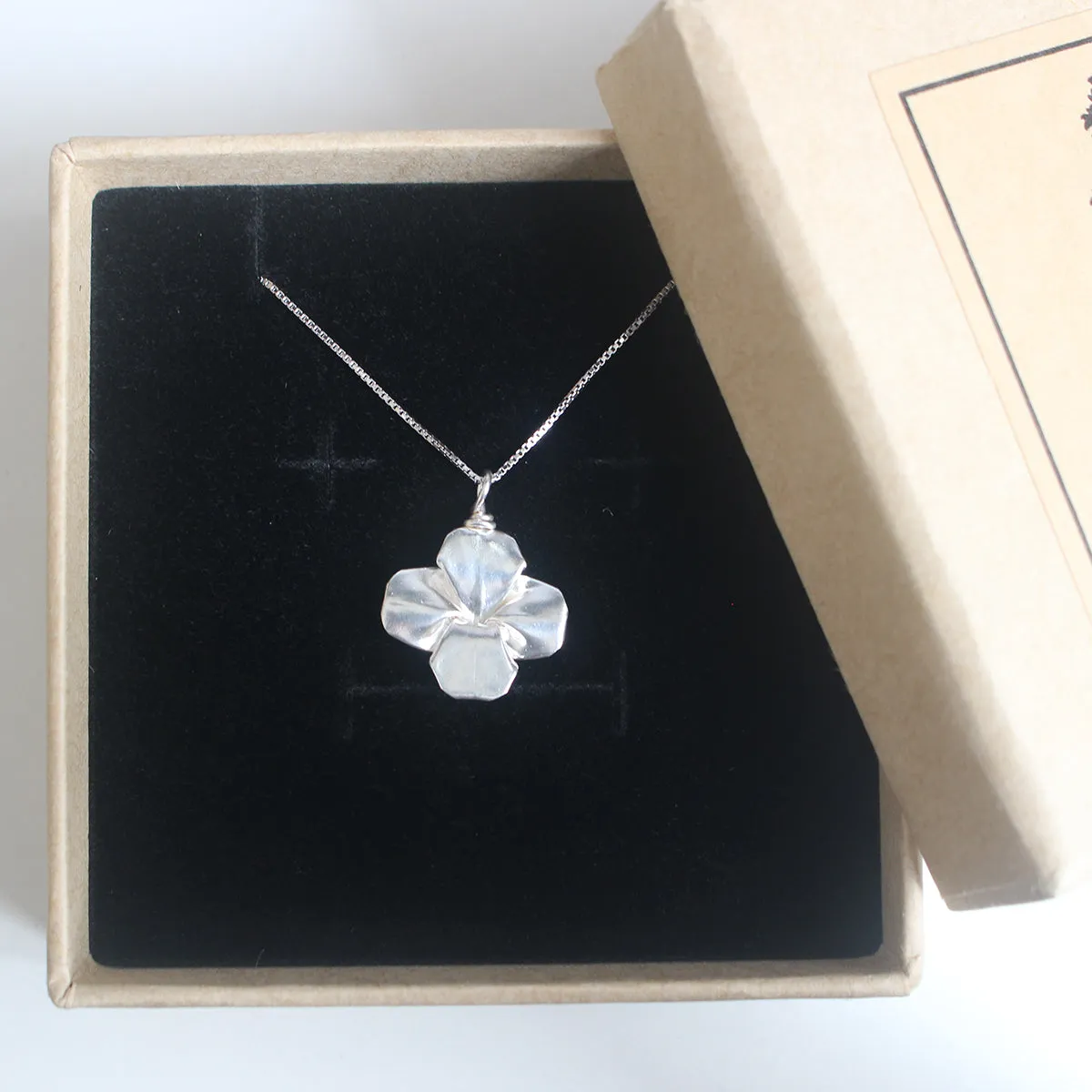 925 Silver Origami Clover Necklace