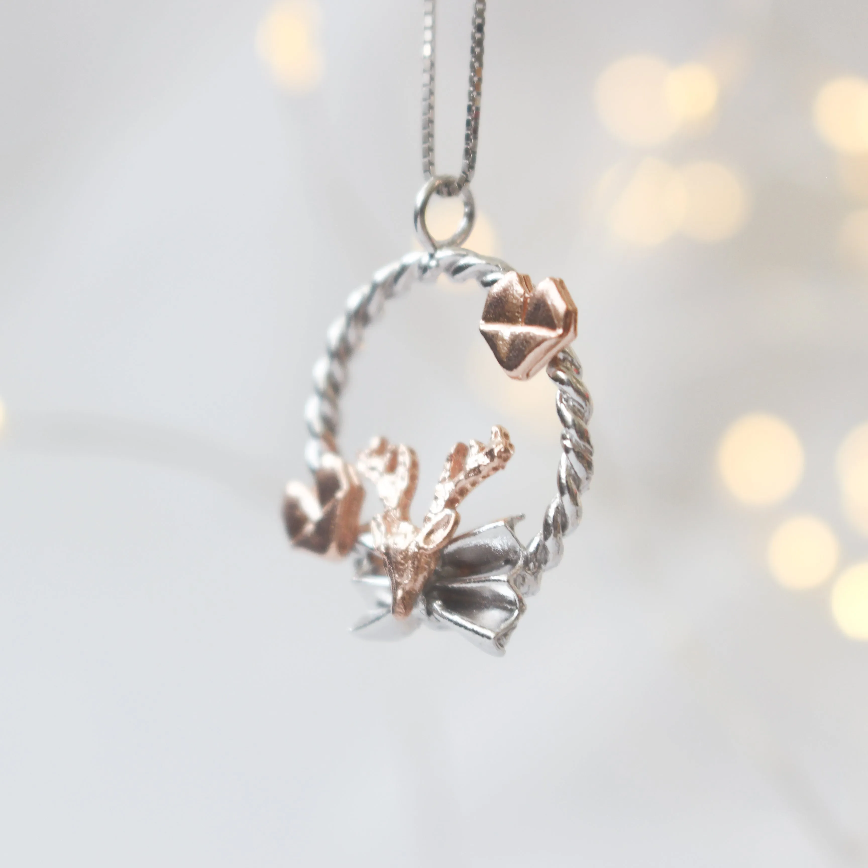 925 Silver Origami Reindeer Love Necklace