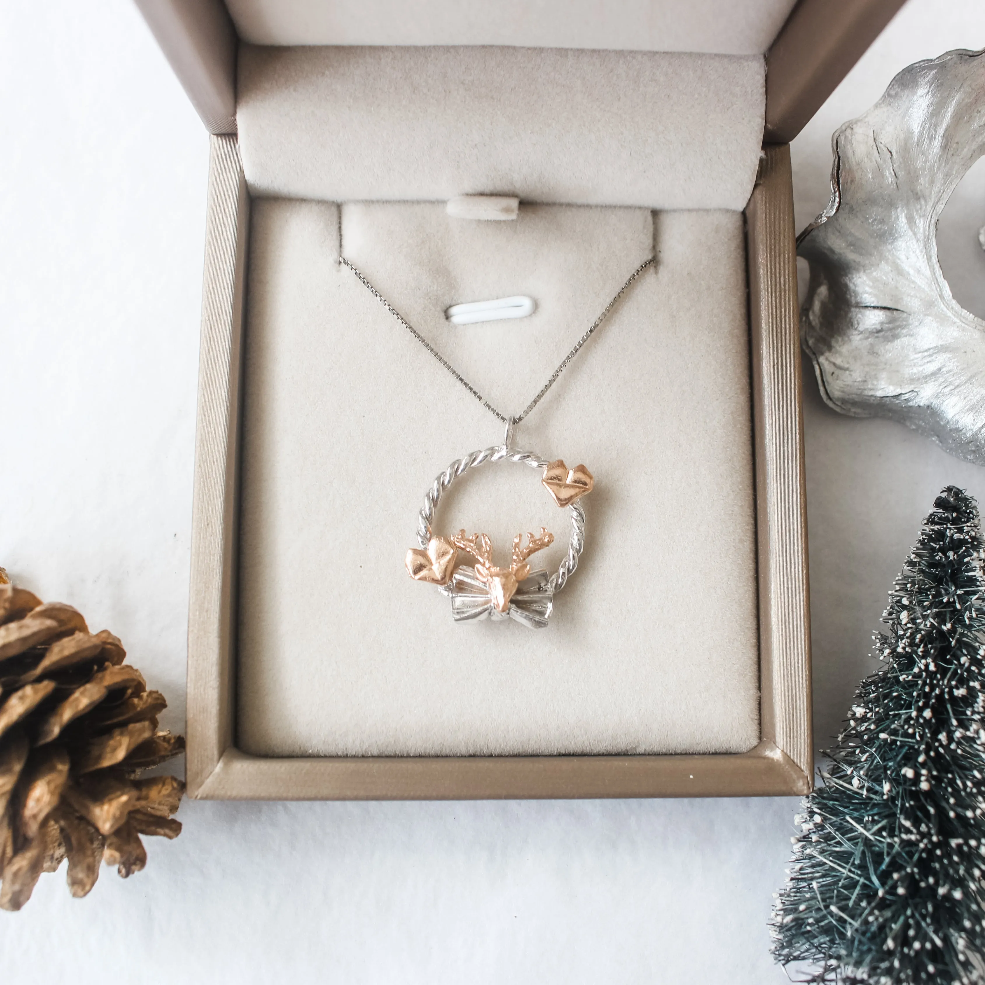 925 Silver Origami Reindeer Love Necklace