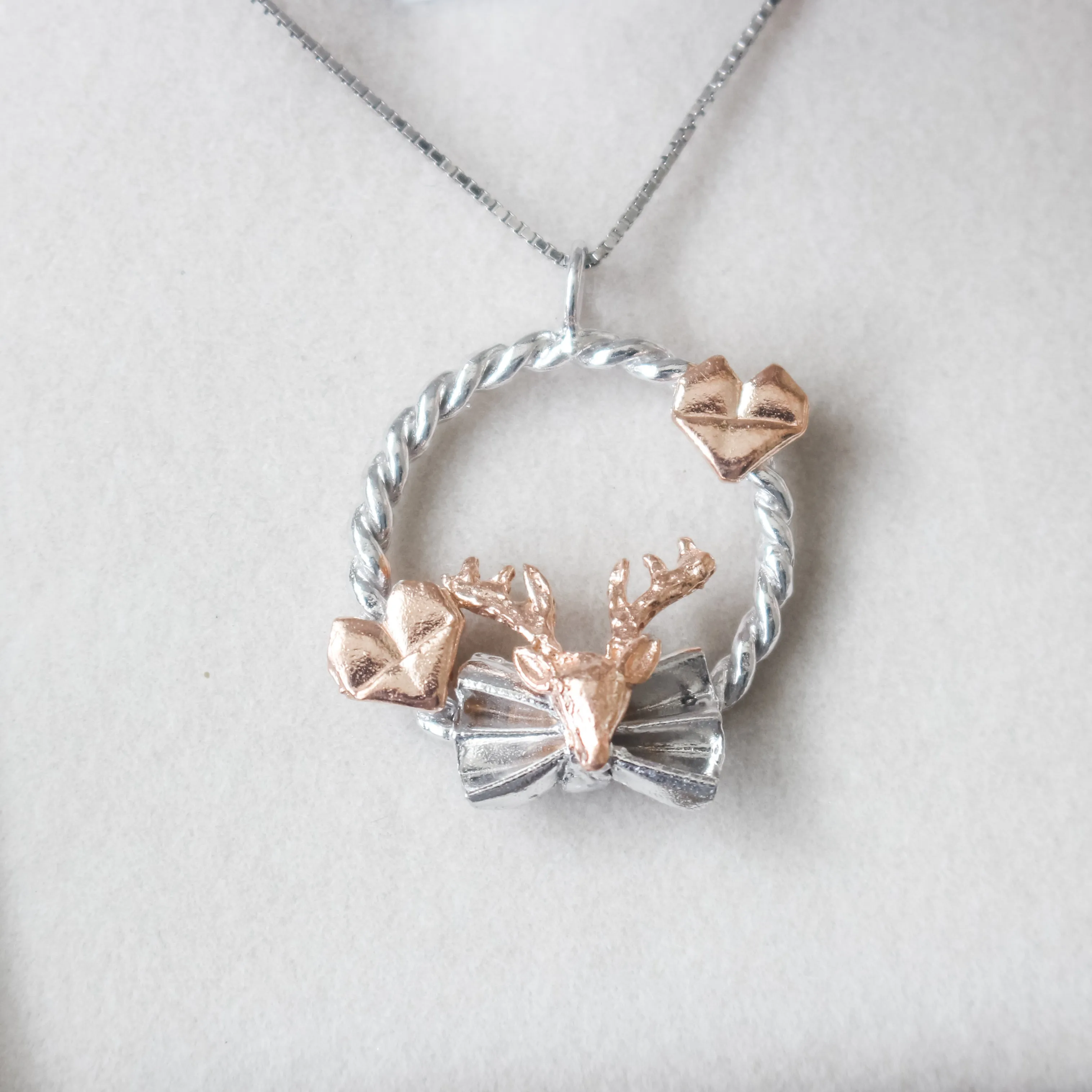 925 Silver Origami Reindeer Love Necklace
