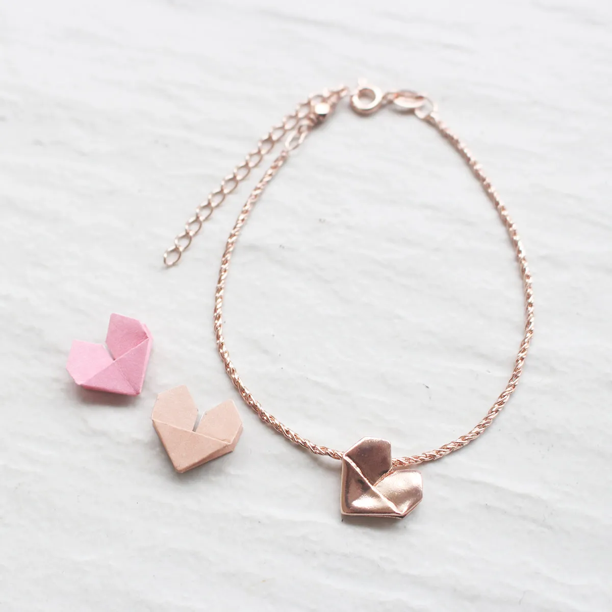 925 Silver Rose Gold Origami Heart Hand Strap (Personalised)