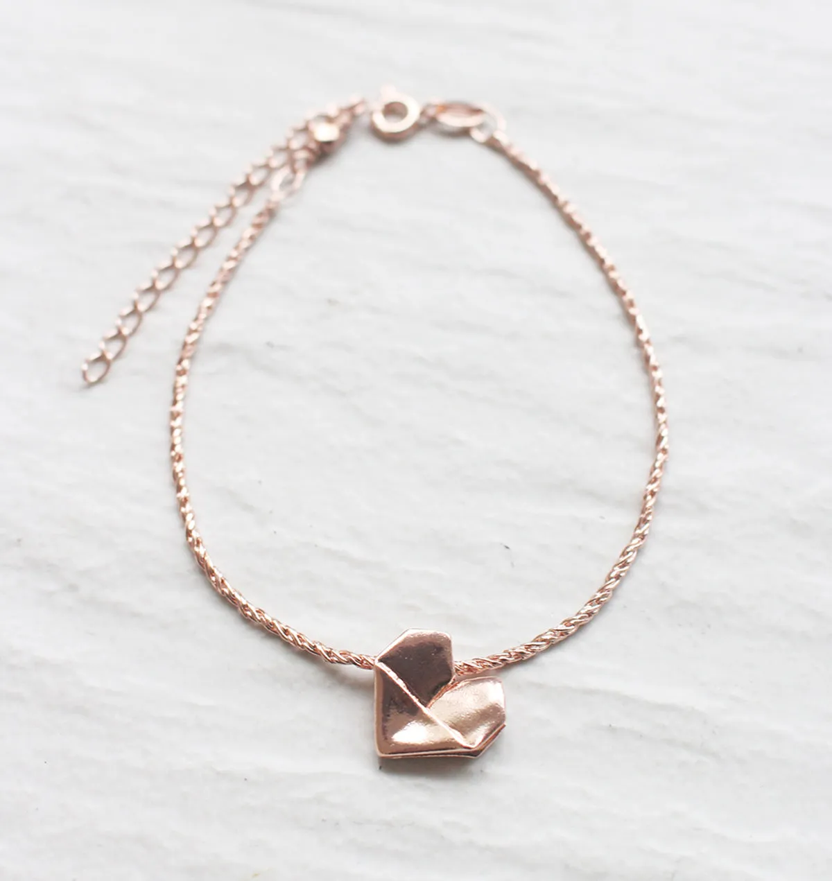 925 Silver Rose Gold Origami Heart Hand Strap (Personalised)
