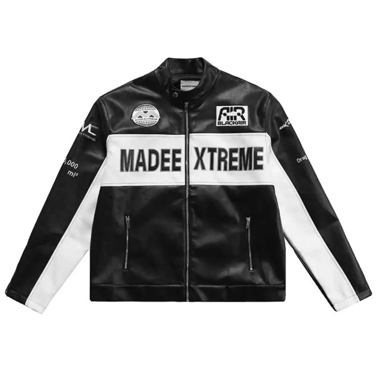 American Retro PU Leather Racing Zipper Motorcycle Jacket Unisex Embroidered Baseball Uniform Jacket Hip-hop Loose Couple Coat