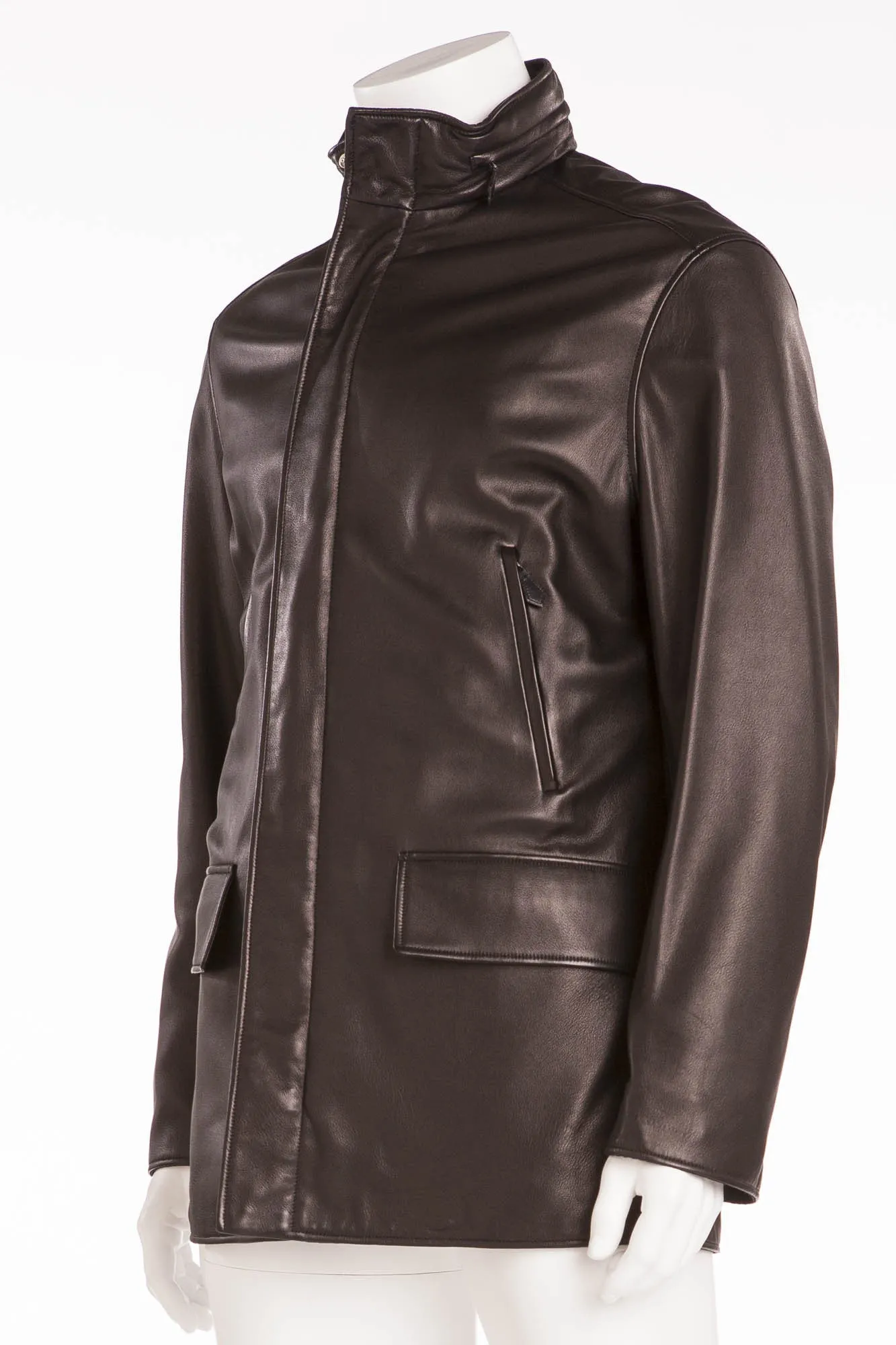 Authentic Hermes - Black Leather Zip Up Jacket - IT 54