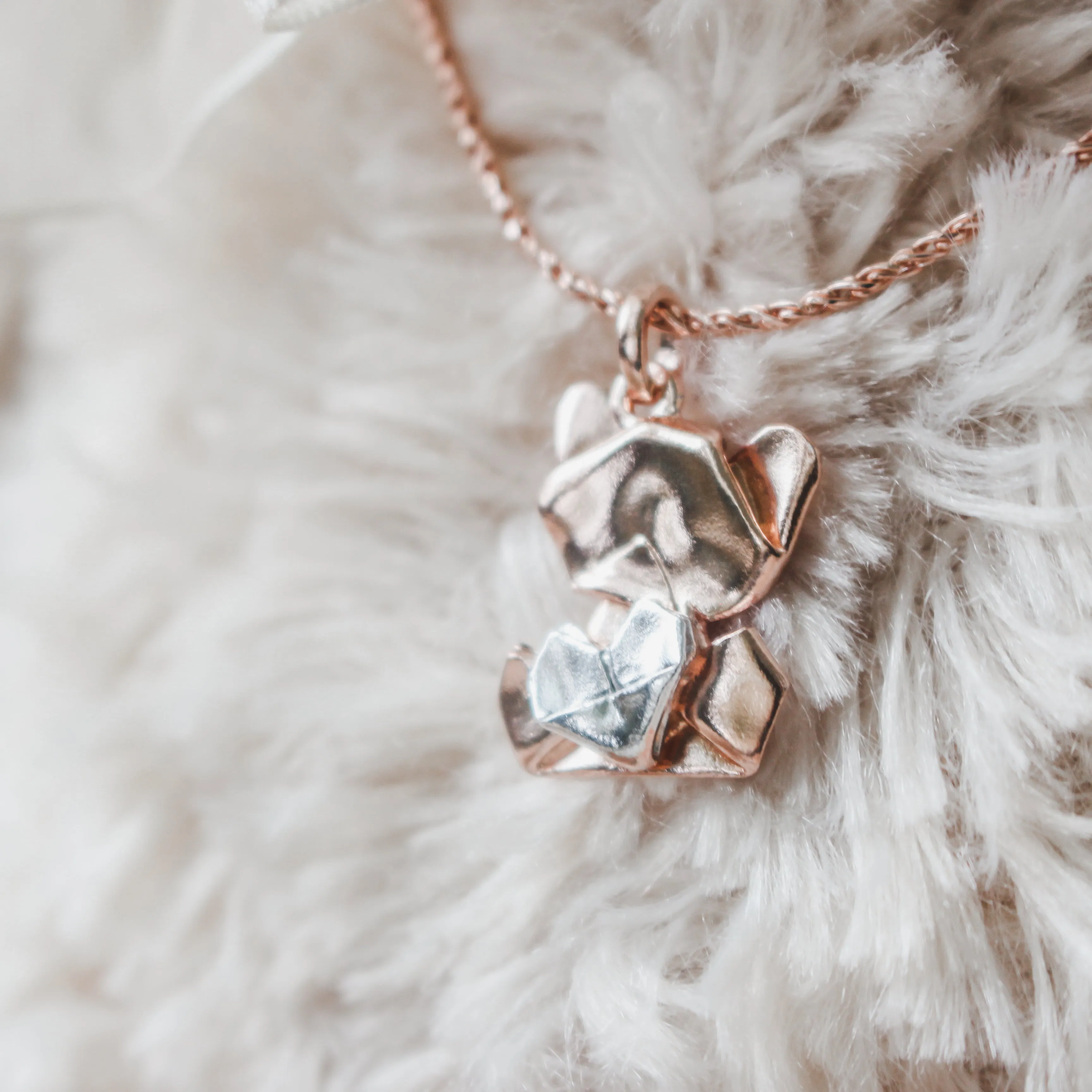 Bear My Love - 925 Rose Gold Plated Silver Origami Bear My Love Necklace (Big/Rose Gold/Gloss)