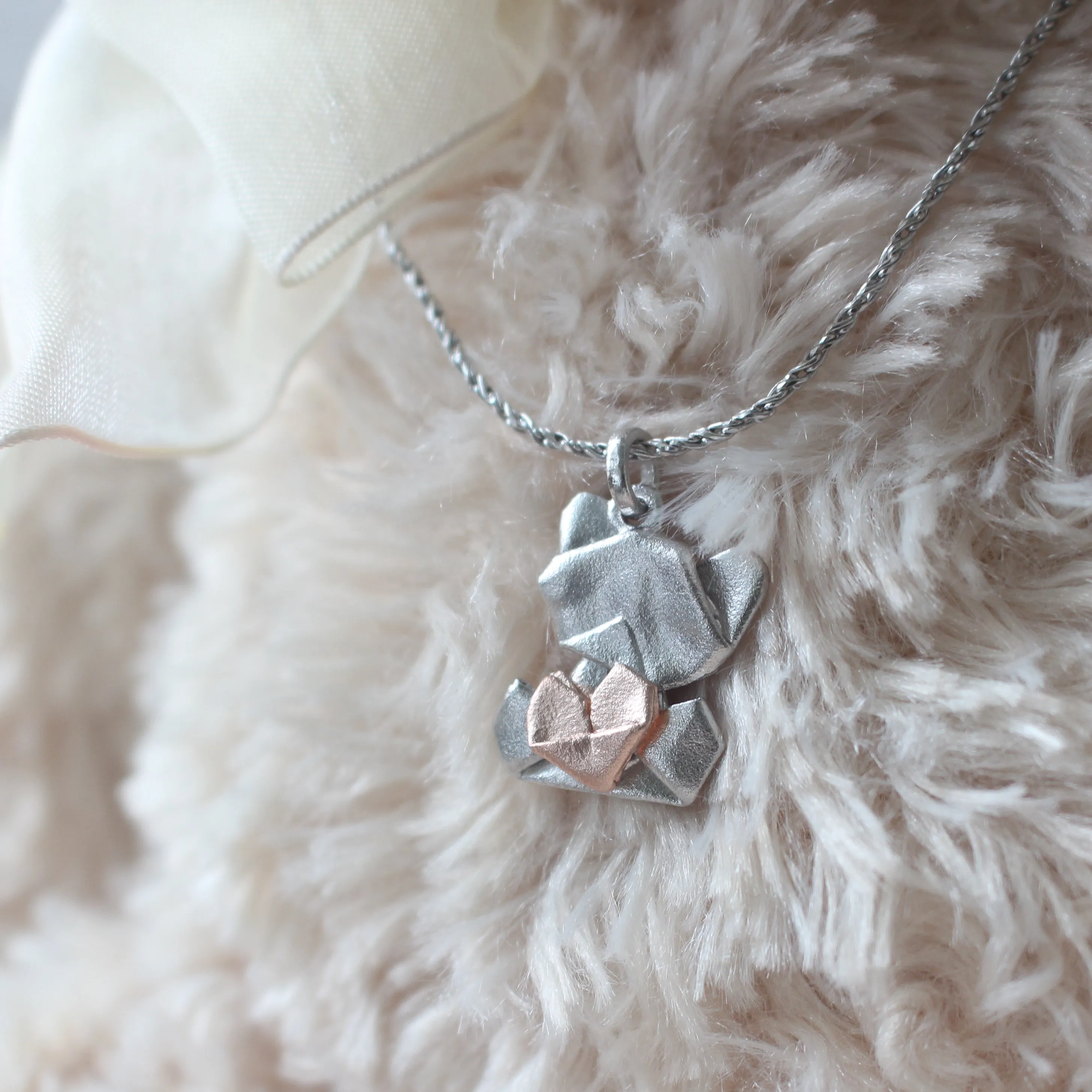 Bear My Love - 925 Silver Origami Bear My Love Necklace (Big/Silver/Matte)