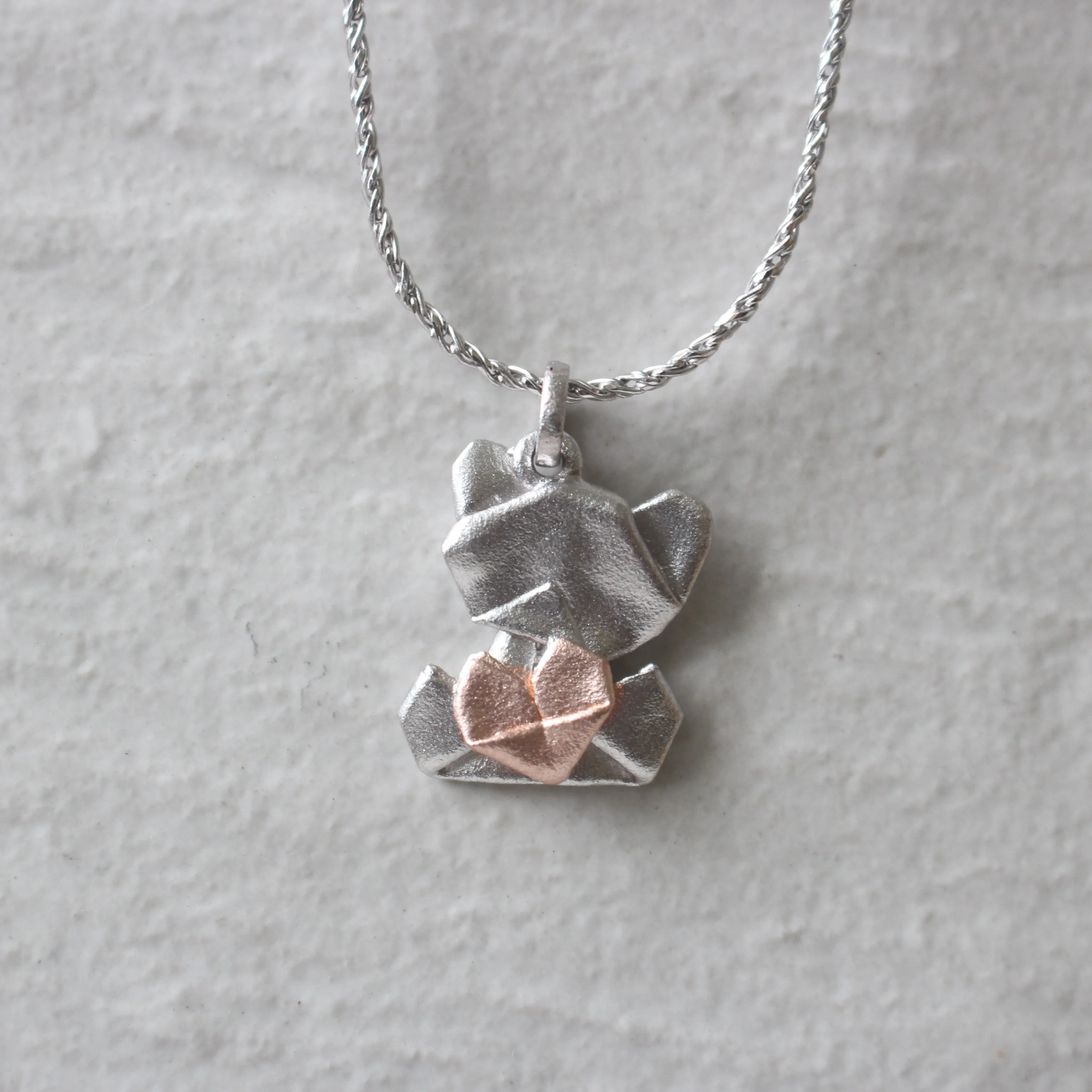 Bear My Love - 925 Silver Origami Bear My Love Necklace (Big/Silver/Matte)