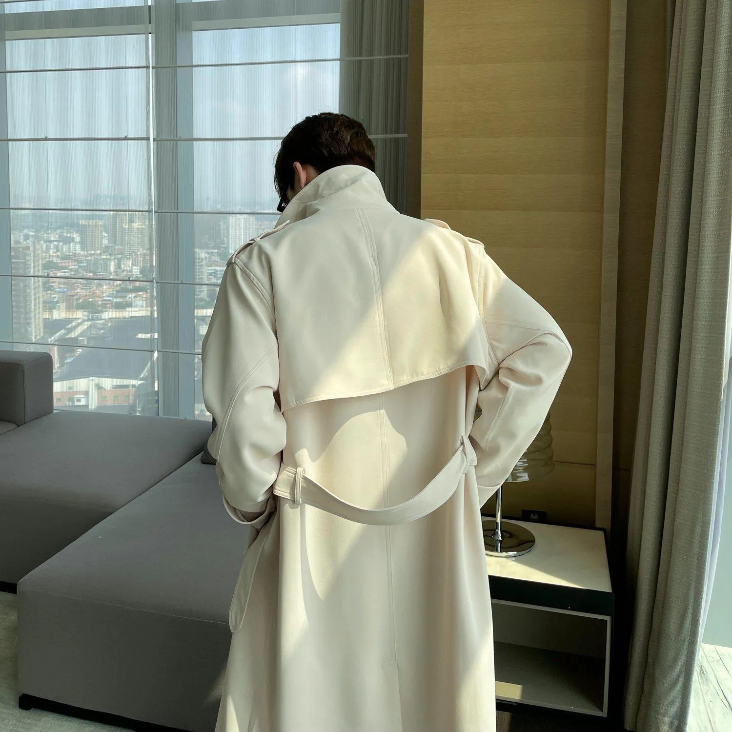Double-Breasted Belted Long Trench Coat