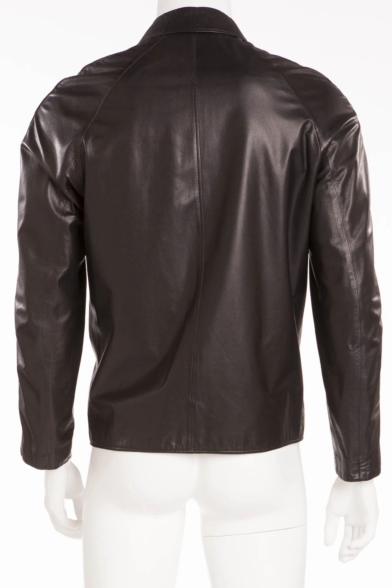 Hermes - Mens Black Lambskin Leather Zip Up Jacket - FR 54