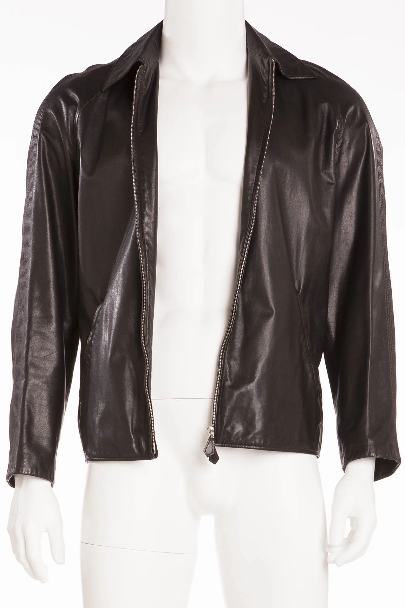 Hermes - Mens Black Lambskin Leather Zip Up Jacket - FR 54