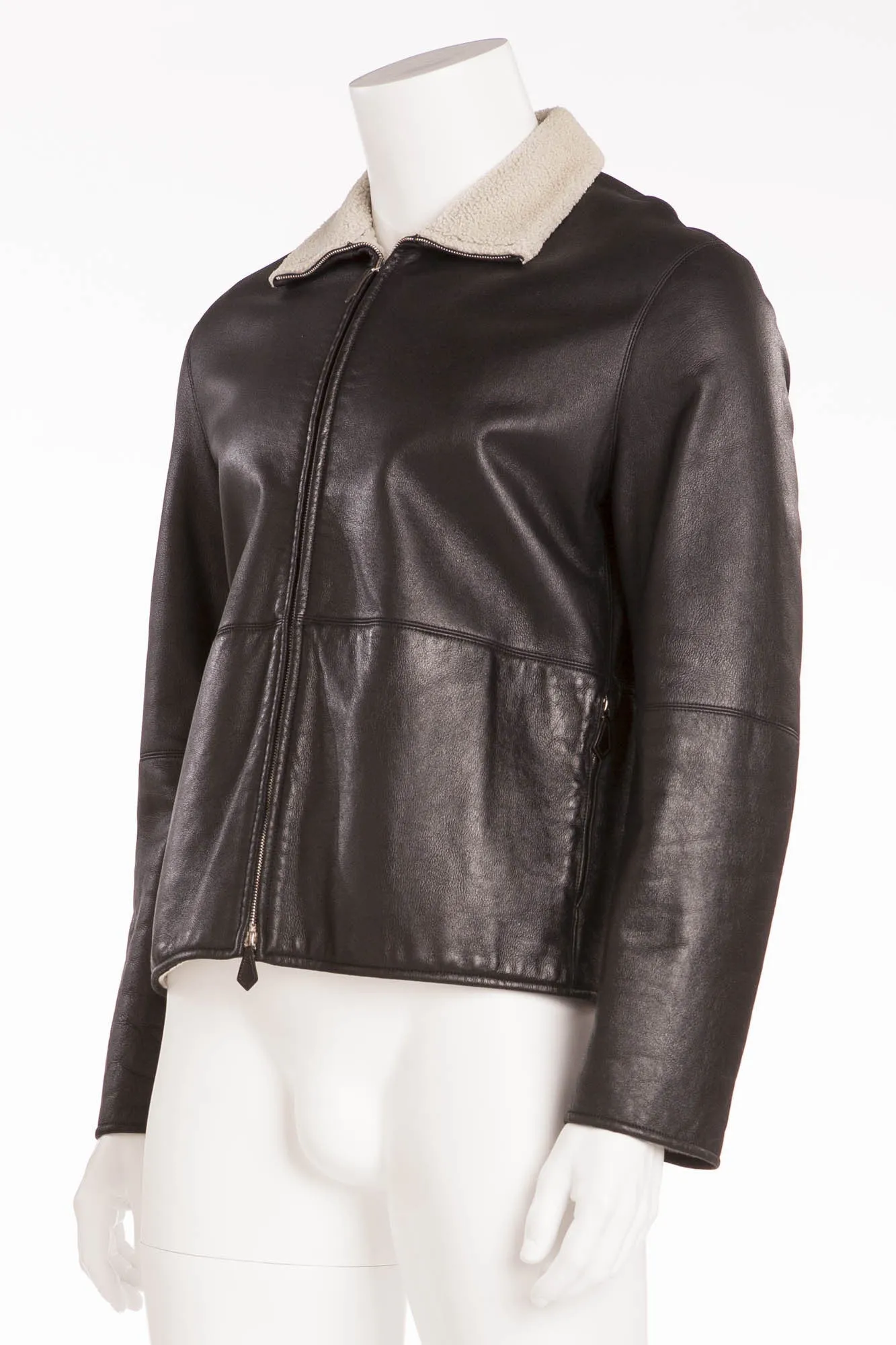 Hermes - Mens Black Zip Up Leather Jacket - FR 54