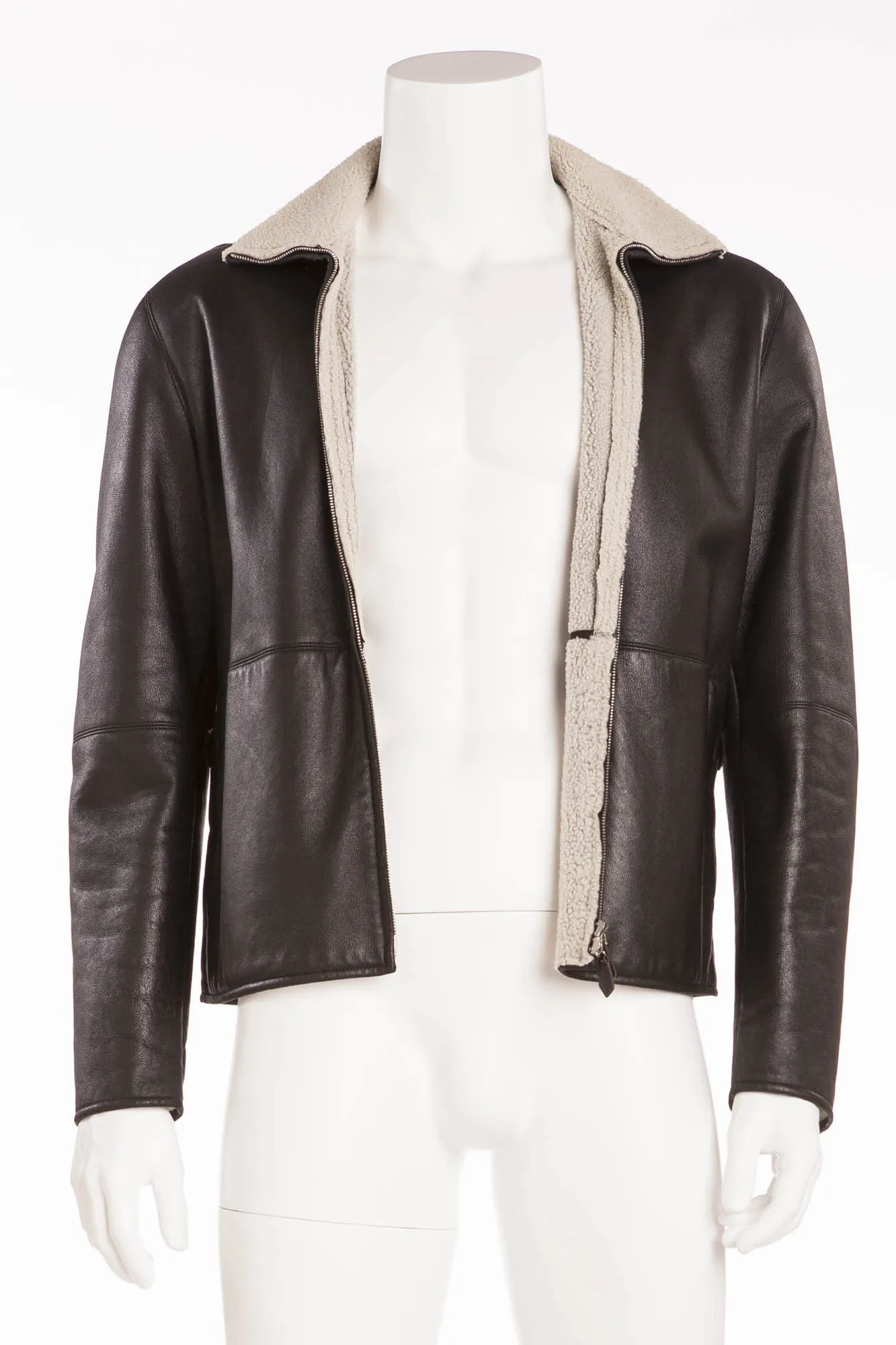 Hermes - Mens Black Zip Up Leather Jacket - FR 54