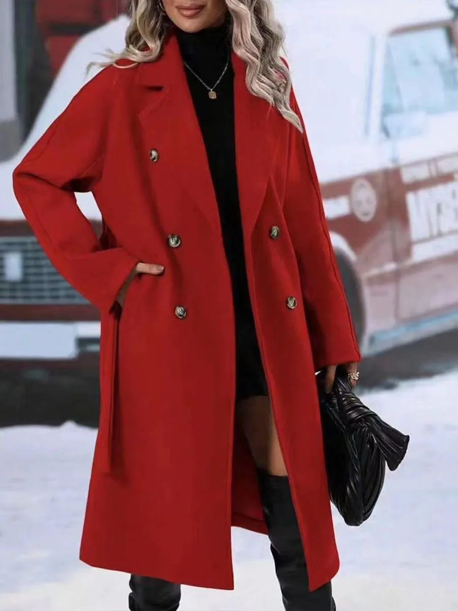 Lapel Double-breasted Trench Coat With Belt Winter