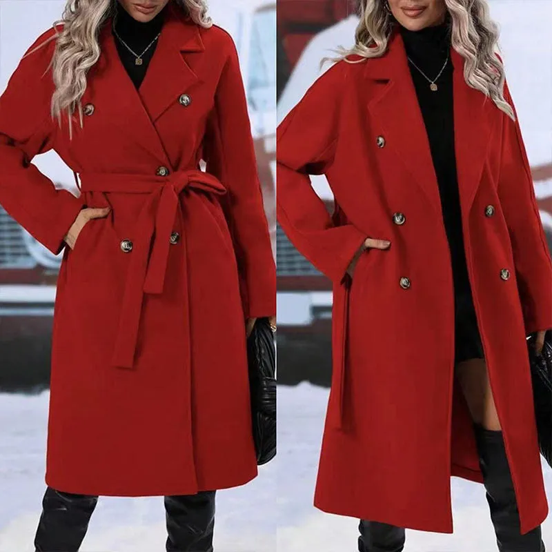 Lapel Double-breasted Trench Coat With Belt Winter