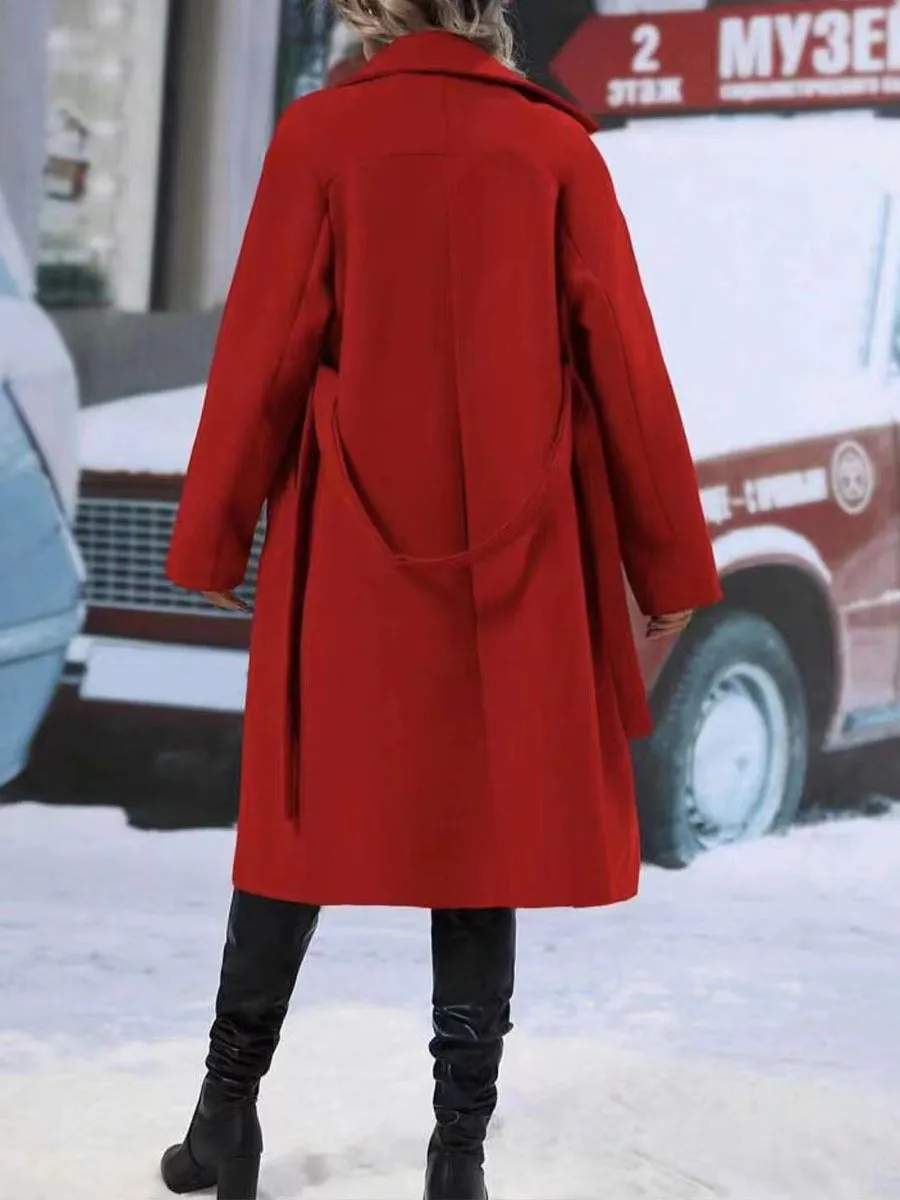 Lapel Double-breasted Trench Coat With Belt Winter