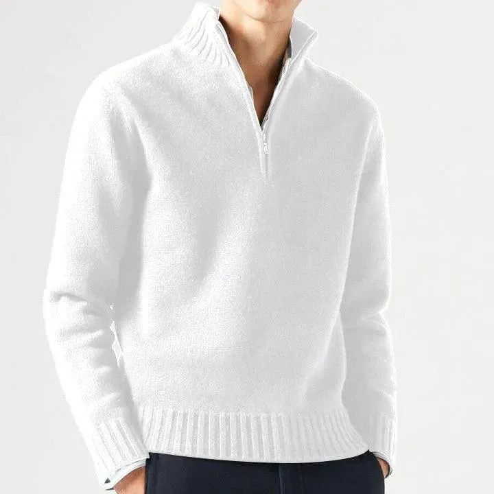 Men’s Cashmere Half-Zip Turtleneck Sweater–Warm Fleece-Lined Pullover for Winter