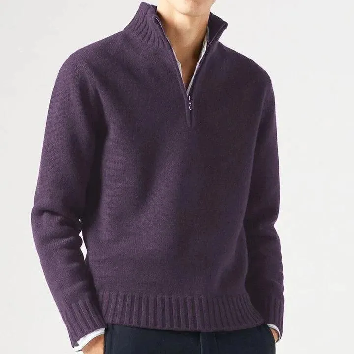 Men’s Cashmere Half-Zip Turtleneck Sweater–Warm Fleece-Lined Pullover for Winter