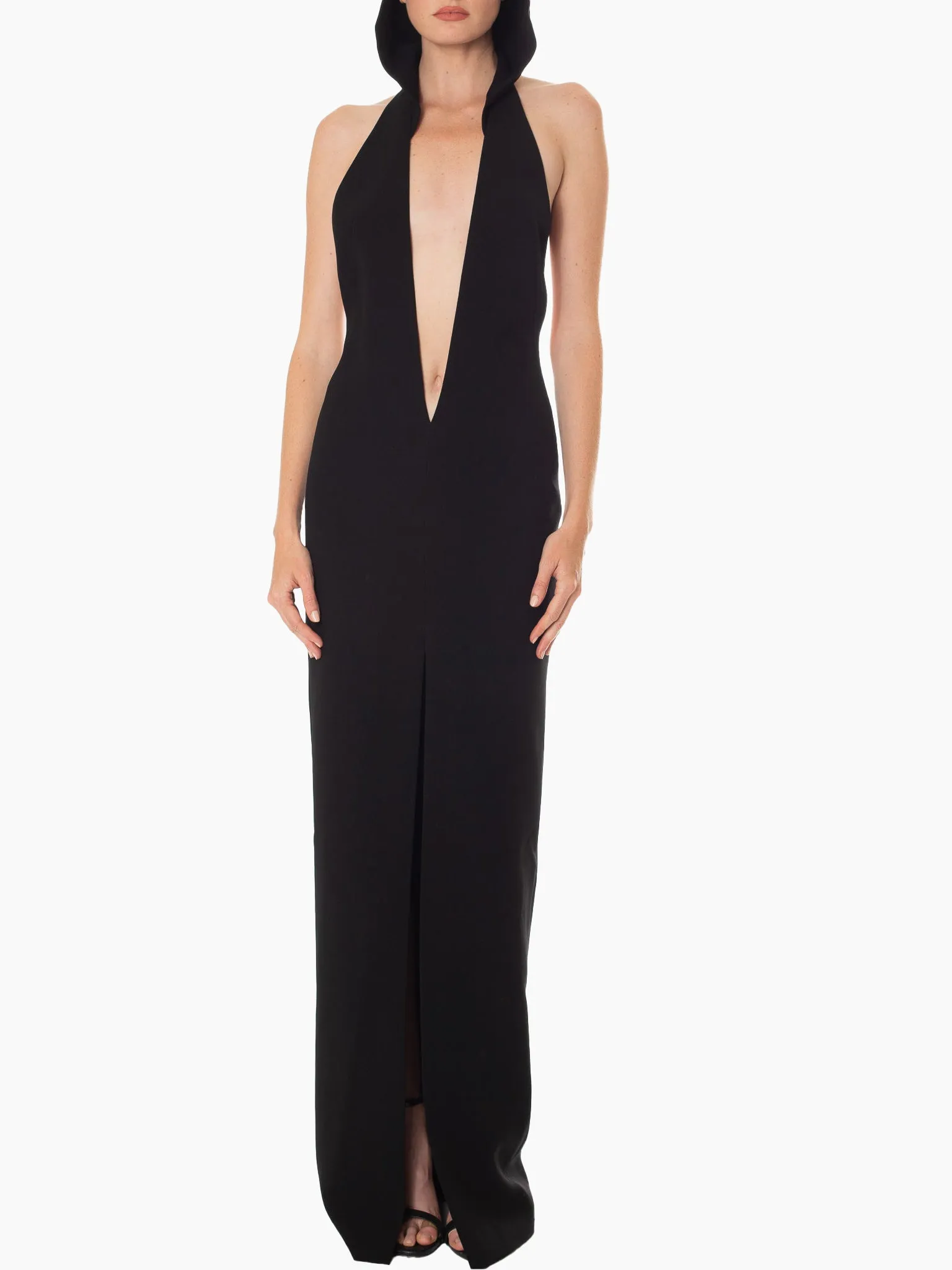 MONOT Hooded Halter Slit Maxi Dress