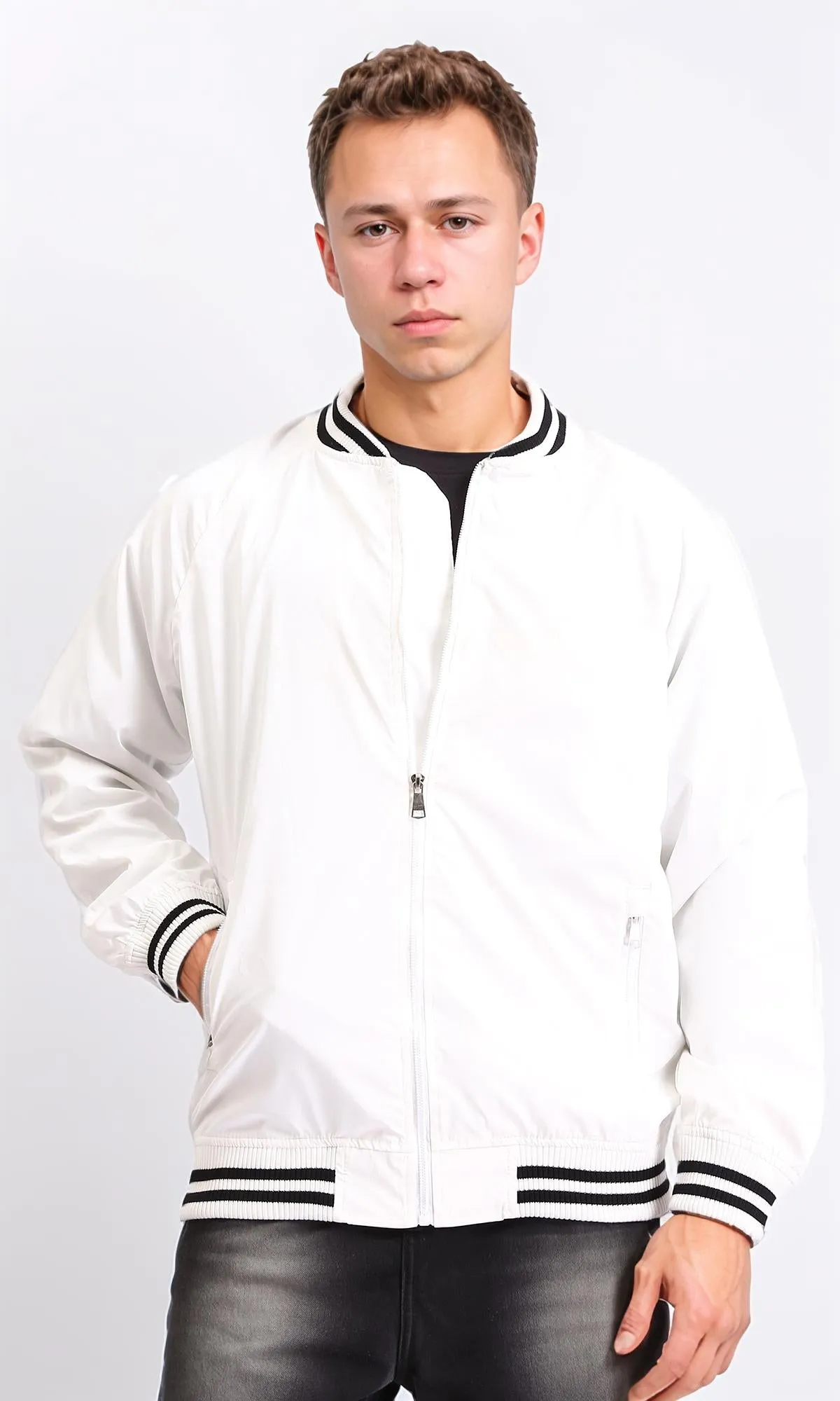 O202636 - Waterproof Varsity Jacket - White
