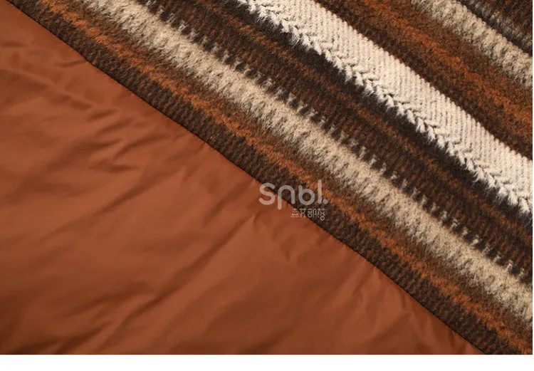 Patchwork Design Brown Hooded Down Jacket