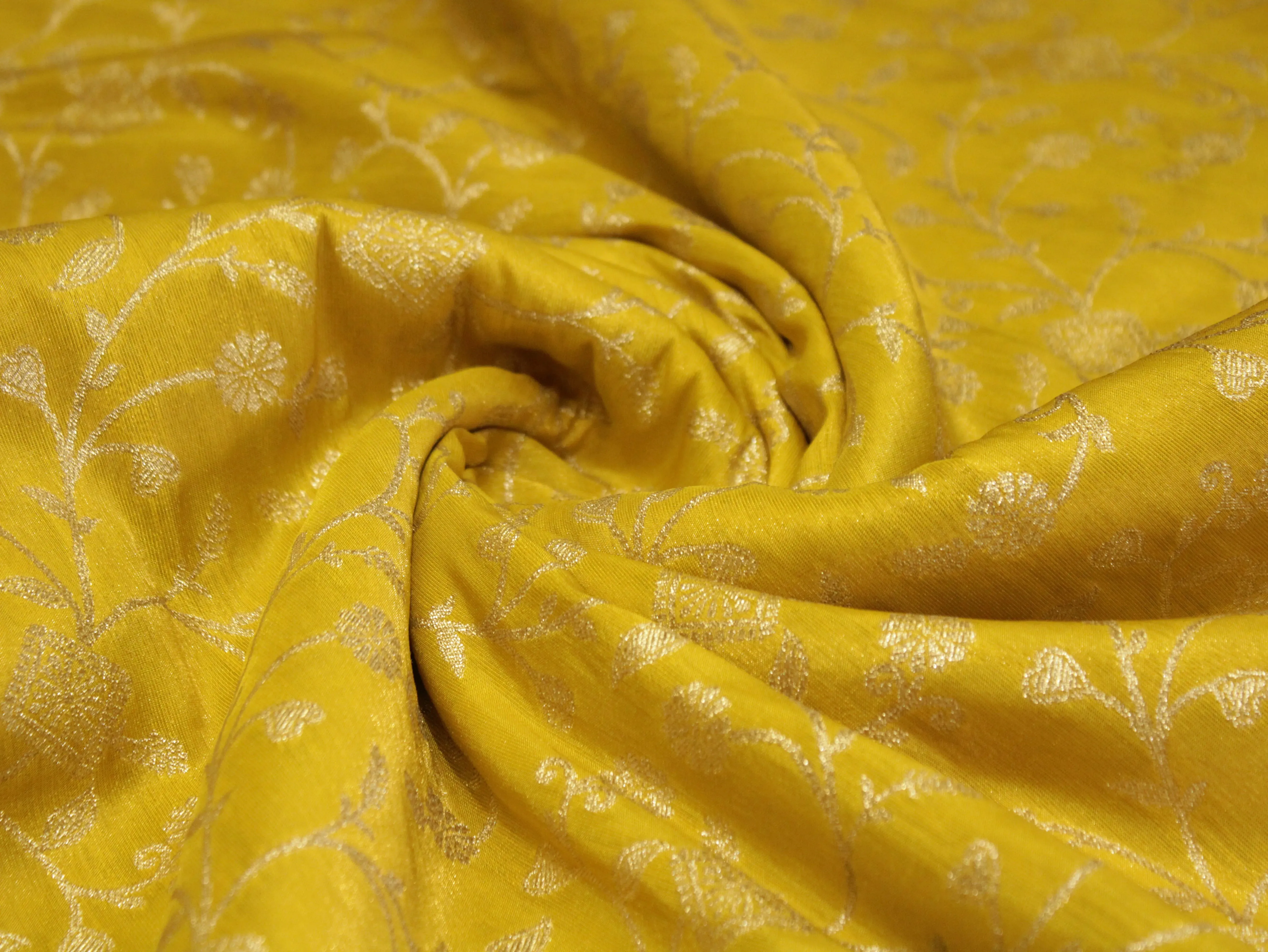 Premium Zari Jaal Woven Banarasi Tissue Fabric - Yellow