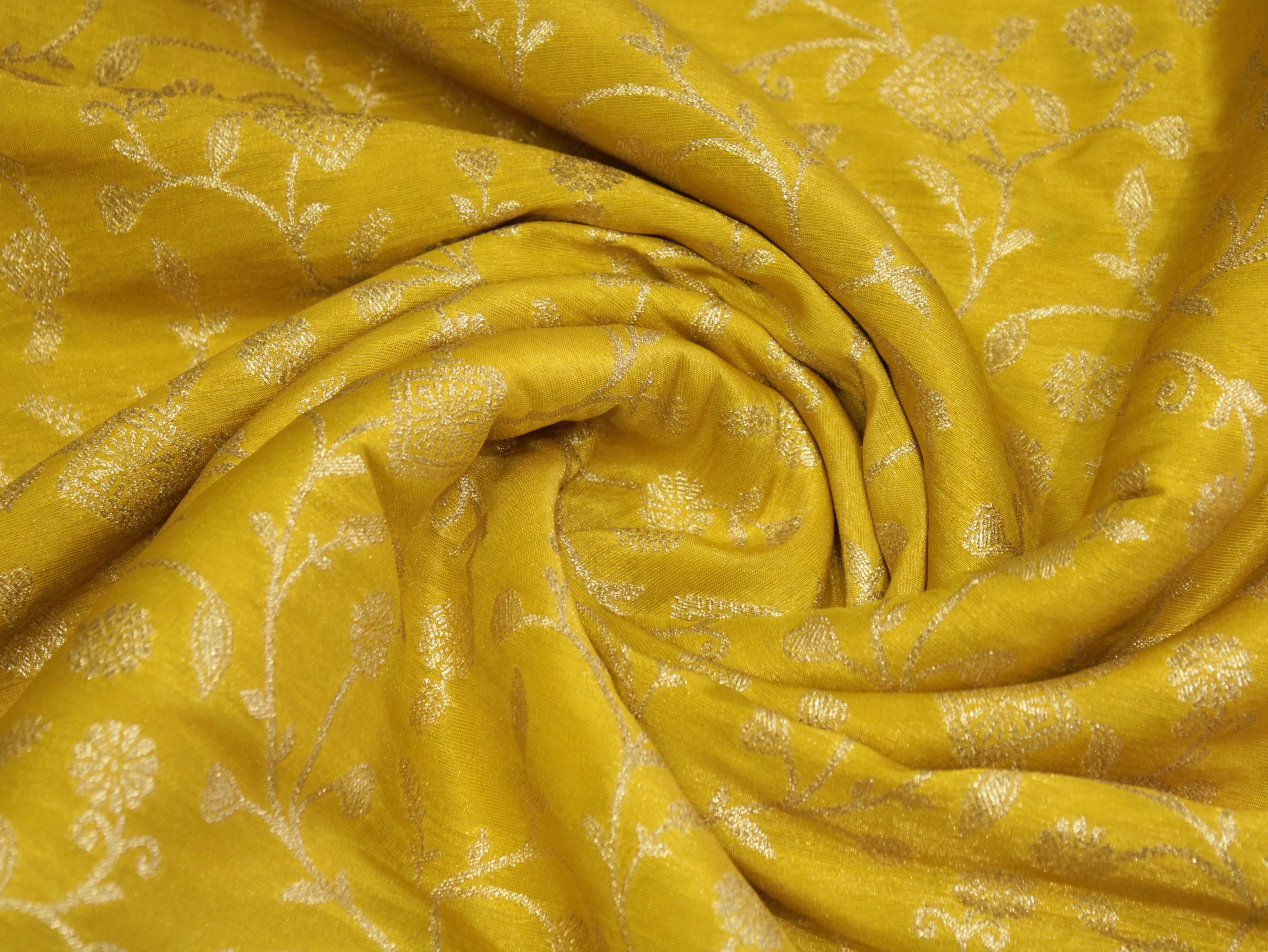 Premium Zari Jaal Woven Banarasi Tissue Fabric - Yellow