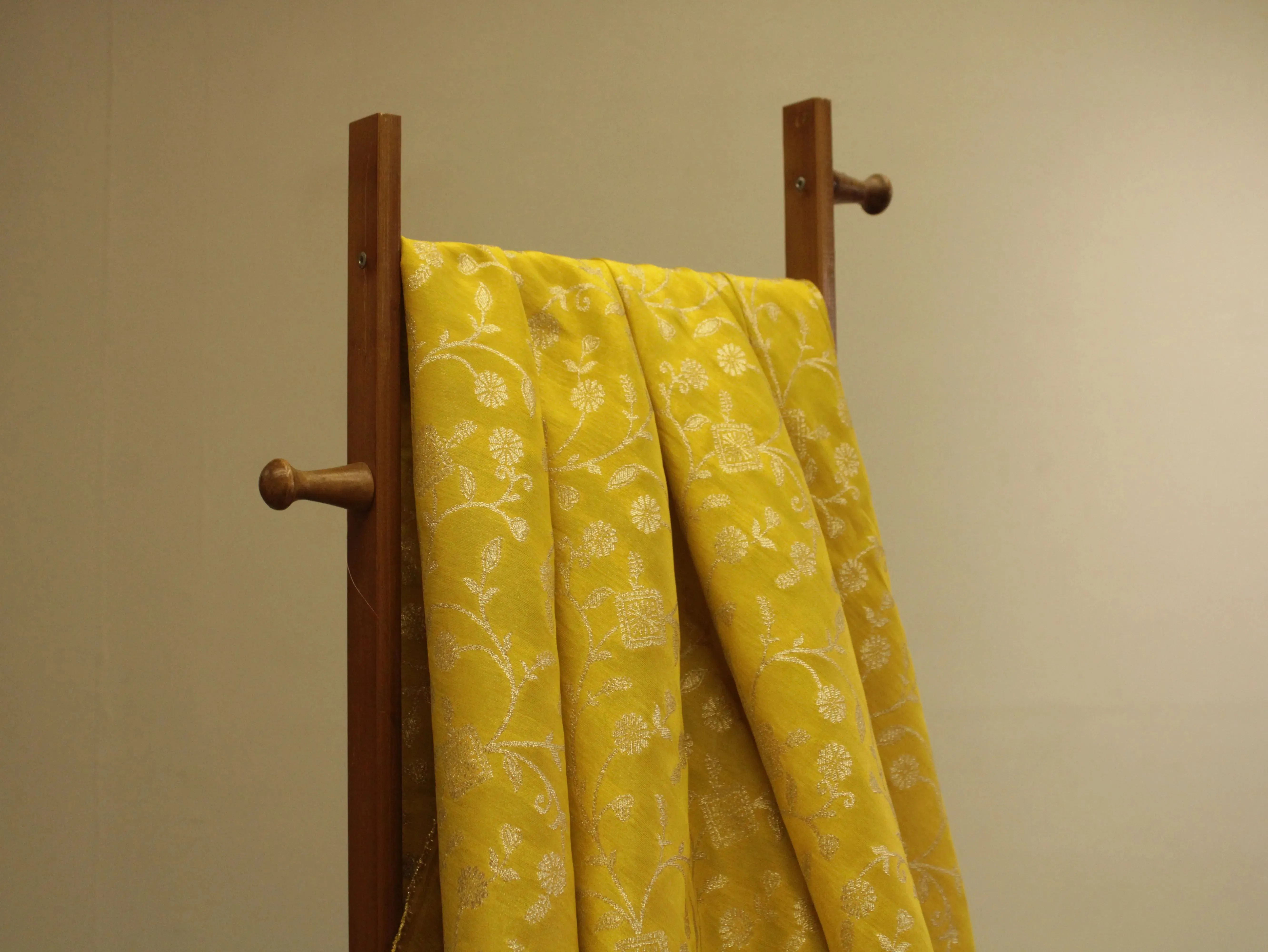 Premium Zari Jaal Woven Banarasi Tissue Fabric - Yellow