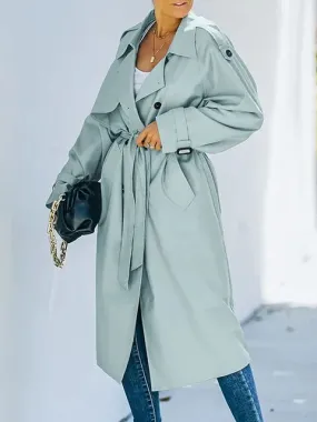 Theida - Klassieke revers lange trenchcoat Winddichte jas met riem