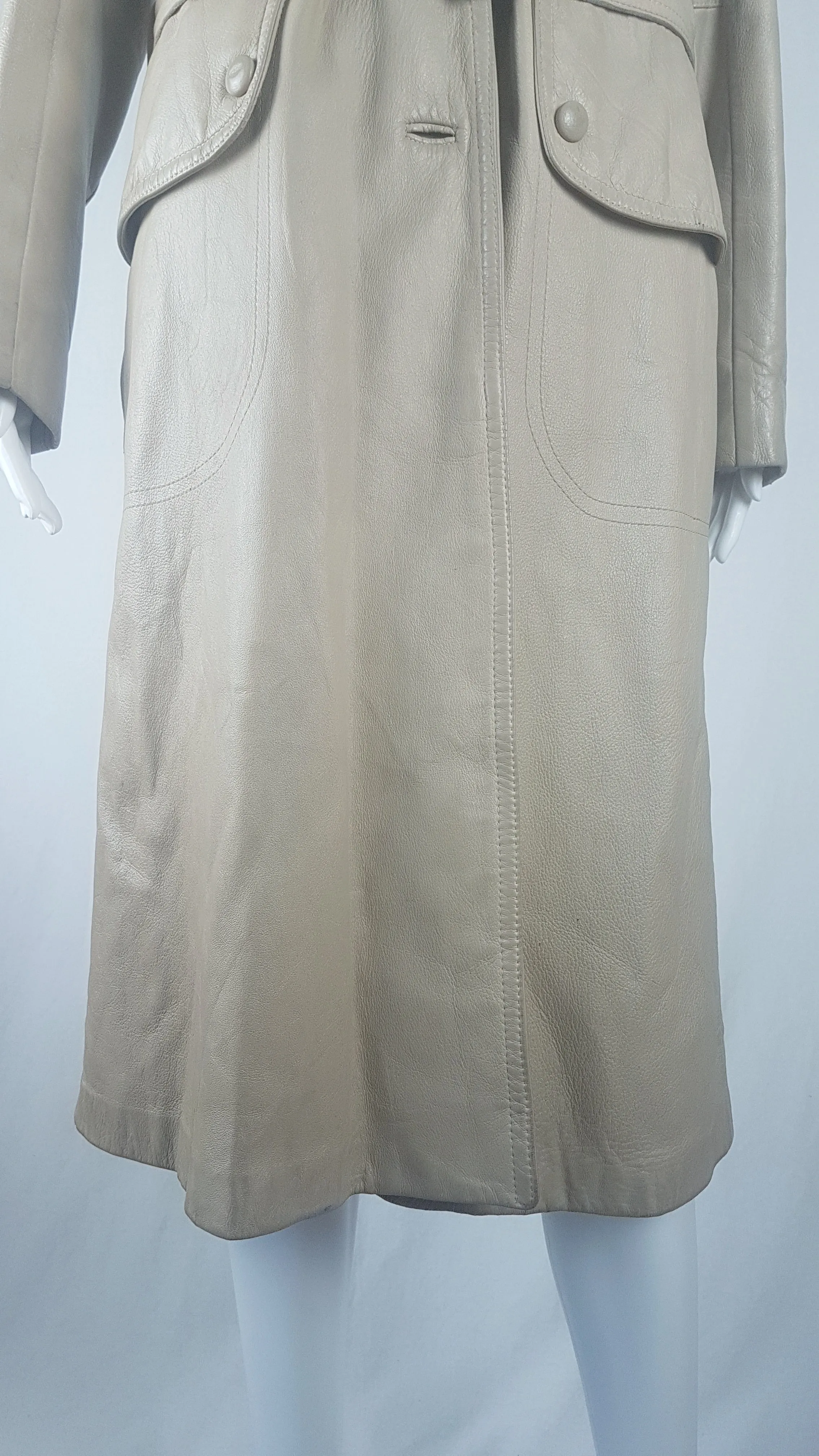 Vintage 70's | Beige/Sand Leather Belted Trench Coat
