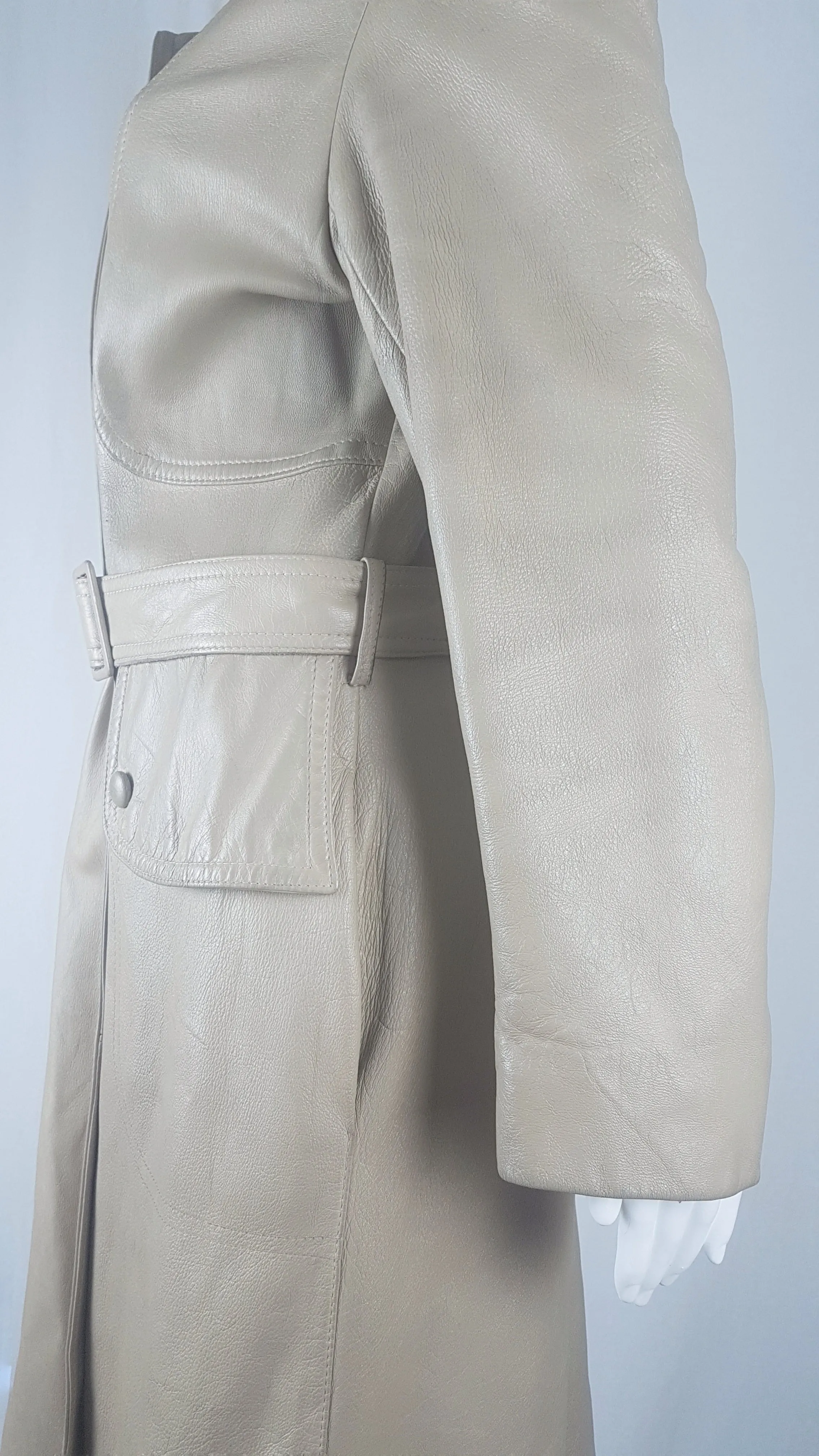 Vintage 70's | Beige/Sand Leather Belted Trench Coat