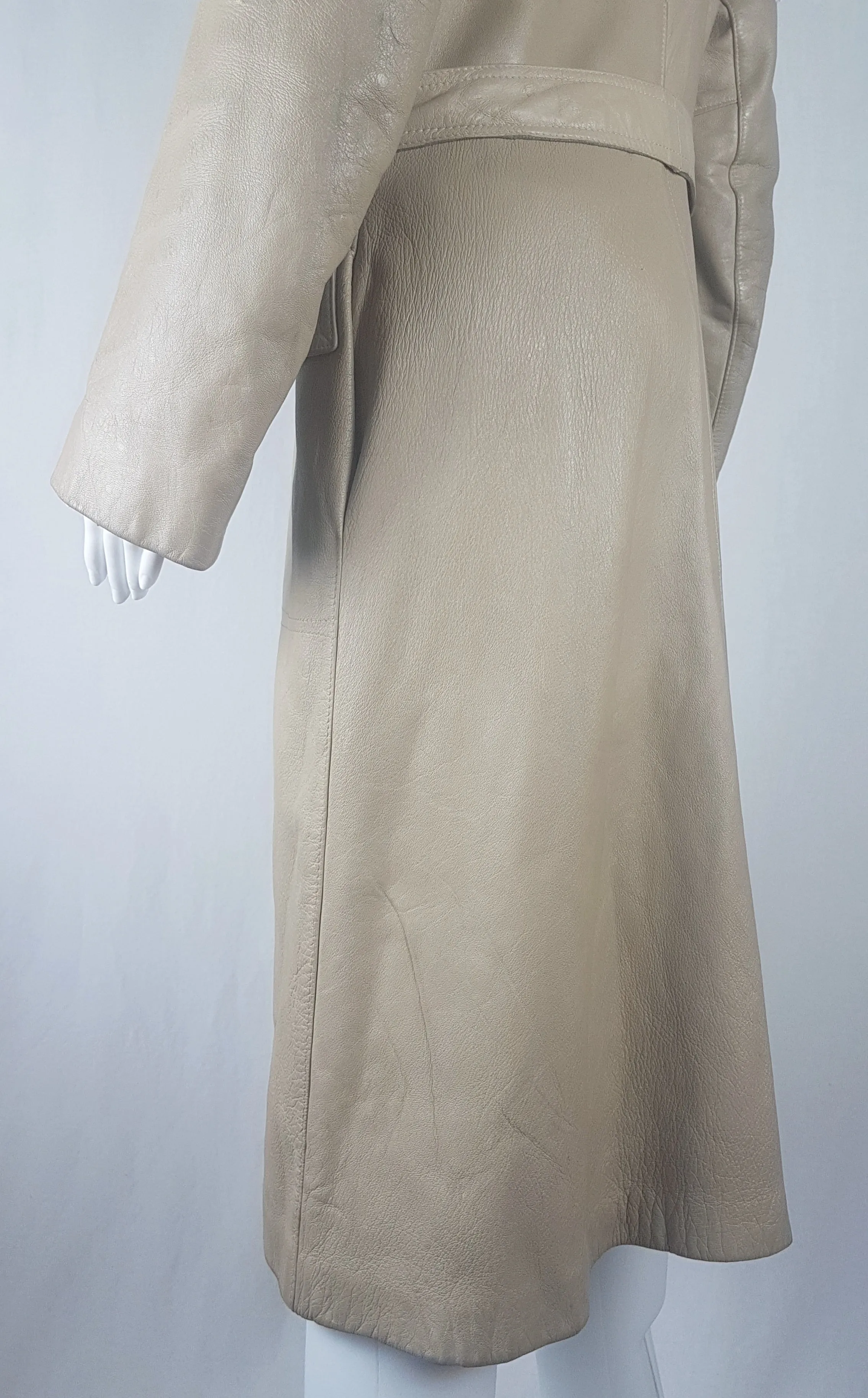 Vintage 70's | Beige/Sand Leather Belted Trench Coat