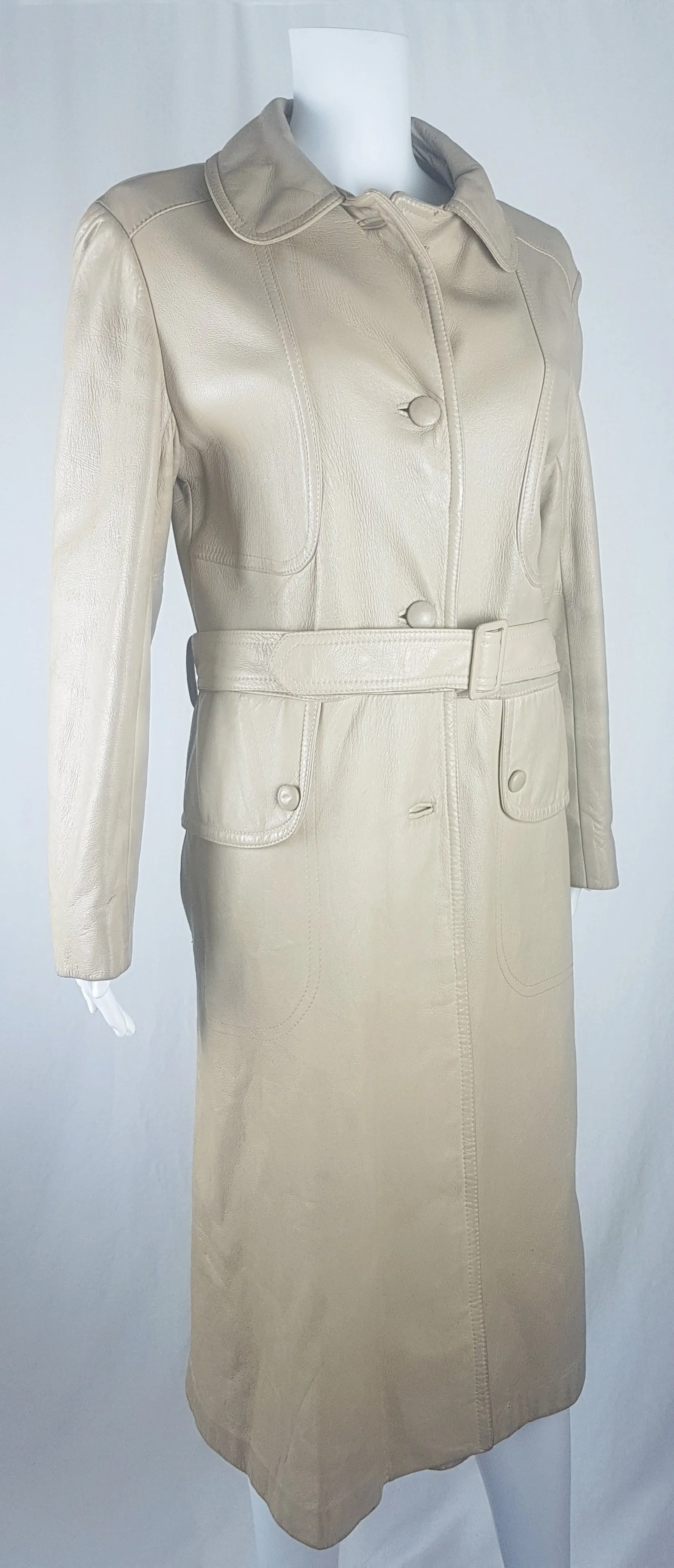 Vintage 70's | Beige/Sand Leather Belted Trench Coat