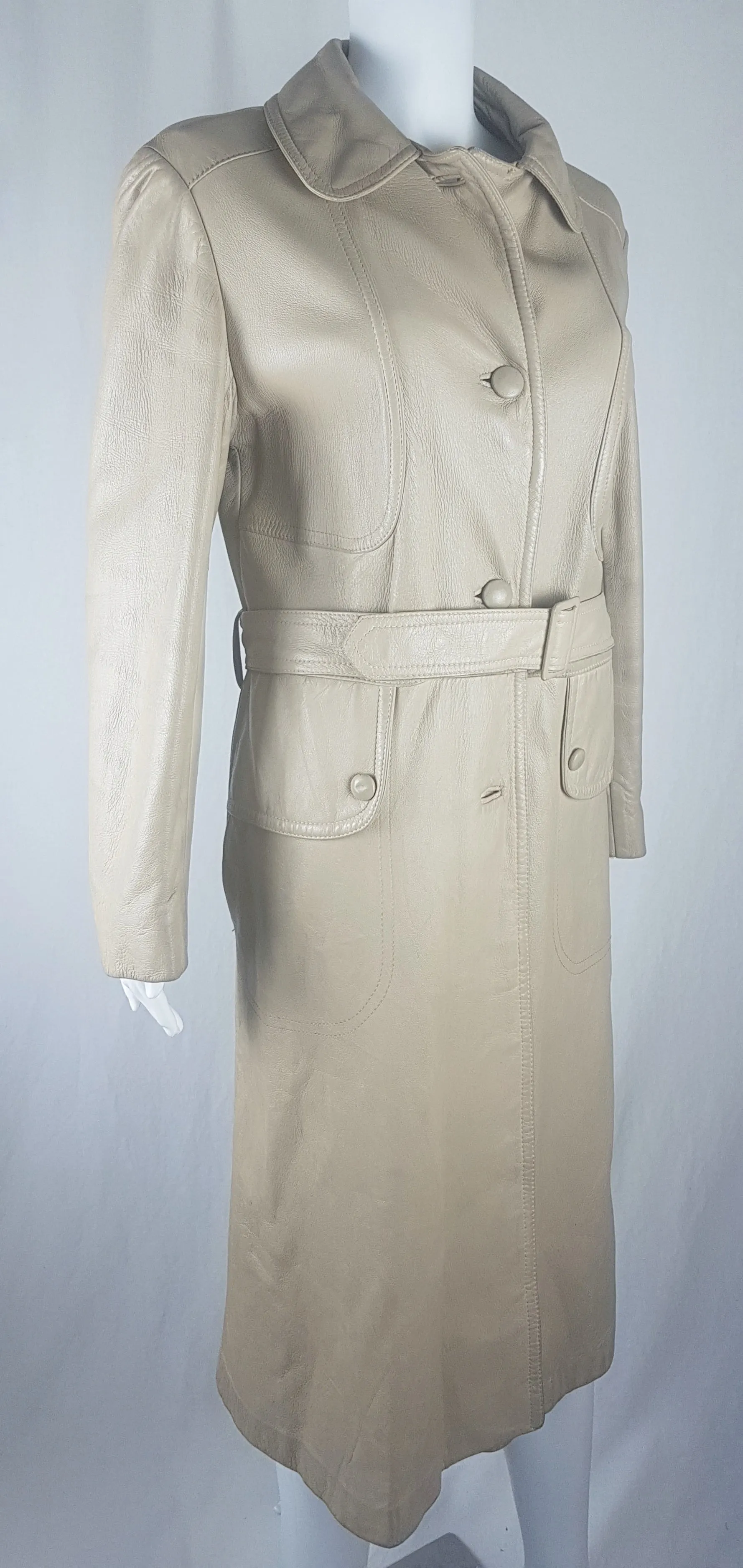 Vintage 70's | Beige/Sand Leather Belted Trench Coat