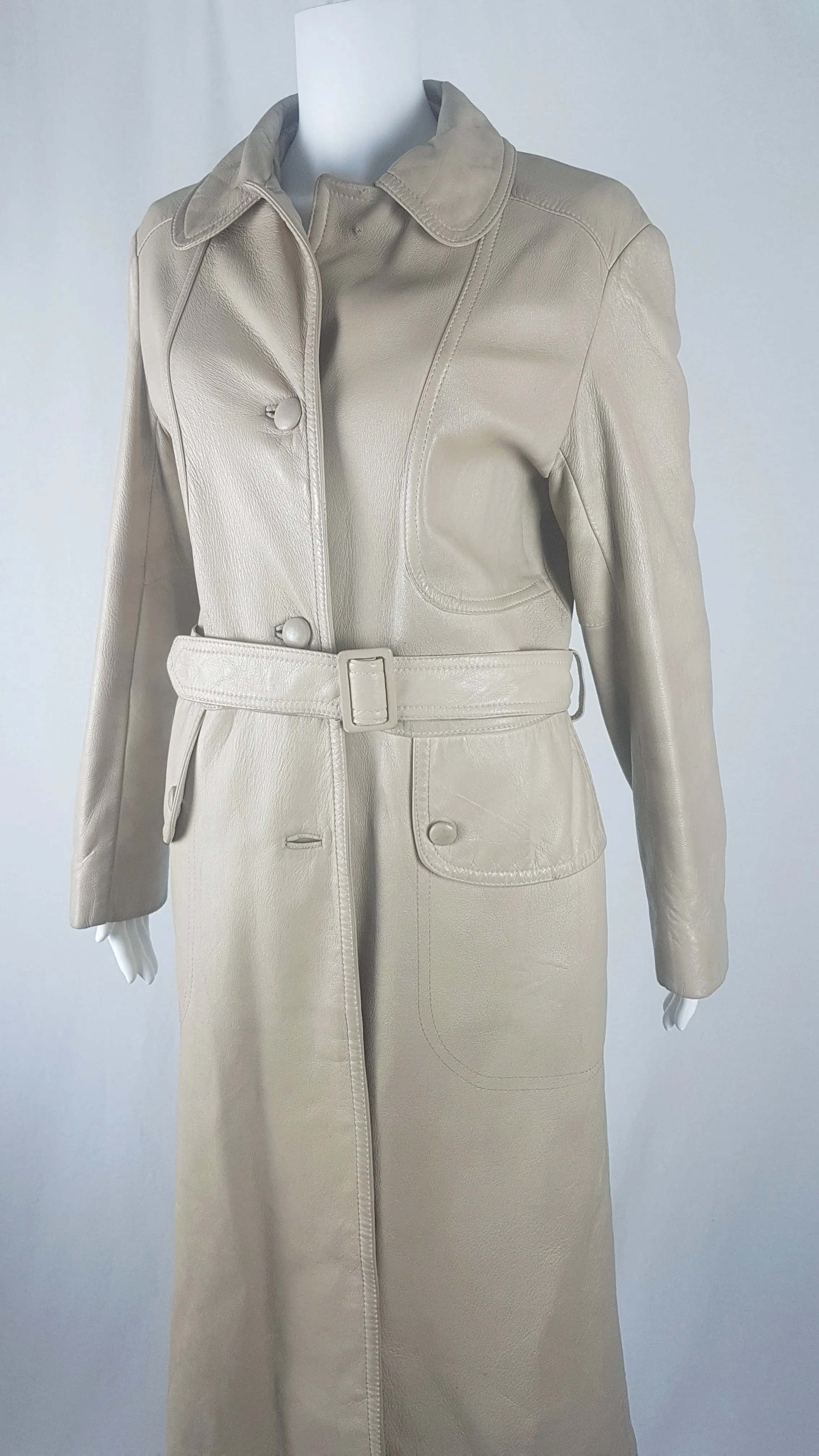Vintage 70's | Beige/Sand Leather Belted Trench Coat