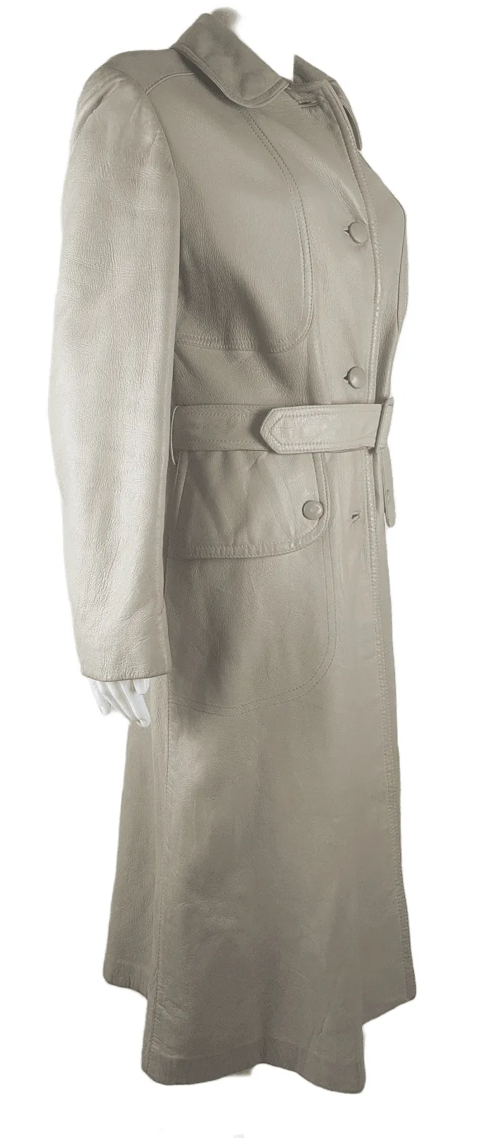 Vintage 70's | Beige/Sand Leather Belted Trench Coat